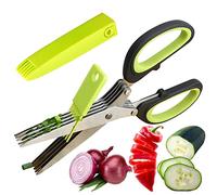 Ciseaux à herbes, ciseaux à 5 couches inoxydables pour herbes et oignons verts | Coupe-légumes avec couvercle de sécurité Outils pratiques pour hacher les aliments