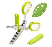 Ciseaux à Herbes, Ciseaux de Cuisine à Usages Multiples, 5 Lames en Acier Inoxydable avec Couvercle de Sécurité, Peigne de Nettoyage et Décapant pour Herbes (Vert)