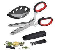 Ciseaux à Herbes,Ciseaux Épices,Ciseaux Ail,Ciseaux de cuisine Heavy Duty,Ciseaux de Cuisine à 5 Lames,Ciseaux Cive,avec couvercle de sécurité et peigne de nettoyage et eplucheur légumes,Noir,4 pièces