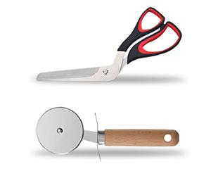 Ciseaux à Pizza, Roulette Pizza 2 Pcs Couteau Pizza Coupe Pizza en Acier Inoxydable Professionel Couteau Pizza avec Poignée Antidérapante Pizza Cutter pour Pizzas Crêpes Gâteaux