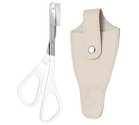 Ciseaux à sourcils avec peigne, tondeuse à sourcils en acier inoxydable, outil de toilettage de précision pour façonner les pour adultes (avec pochette en cuir), blanc