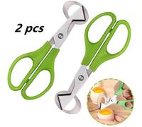 Ciseaux à œufs - Caille - Acier inoxydable - Vert - 14x6 cm - Lot de 2