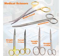 Ciseaux chirurgicaux dentaires à poignée plaquée, outils de dissection ophtalmique incurvé Metzenbaum pour les besoins chirurgicaux médicaux de dentiste Droit