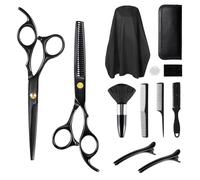 Ciseaux Coiffure Set, Ciseaux à Effiler Professionnel Hair Cutting Scissors kit pour Homme Femme Enfant, Cape de Coiffure, Peigne, Barrette, Accessoires de coiffure pour Cheveux et Barbe