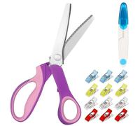 Ciseaux Cranteurs couture Stainless, Ciseaux à Denteler Cranteurs Professionnels, Ciseaux Zigzag avec Coupe-Fil, 12 Pinces pour Couture, Papier, Loisirs