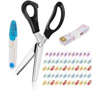 Ciseaux Cranteurs Couture Stainless Professionnel: Ciseaux Cranteurs Papier Zig Zag, avec Coupe Fil Couture, Pince Couture, Ruban À Mesurer pour Couper Les Vêtements, Le Papier, Le Cuir