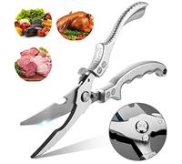 Ciseaux Cuisine, Ciseaux Polyvalents en Acier Inoxydable Argenté Professionnels, Avec Mécanisme à Ressort de Verrouillage de Sécurité pour Dinde, Poisson, Légumes, Oie, Barbecue, Poulet, Crevettes