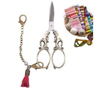 Ciseaux de broderie vintage - Compact Sleek, haute performance, polyvalent, pour travaux manuels, et crochet, style européen avec chaîne | Multipurpose Outdoor Indoor Utility