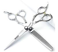 Ciseaux de coiffeur de 15,4 cm - 440 C - Haute dureté - Motif fin - Pour salon de coiffure - Outil de coupe et de dilution - Lot de 2