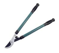 Ciseaux de coupe incurvés à deux mains avec manche extensible, idéal pour le jardinage et l'élagage précis.