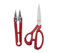 Ciseaux de couture en tissu, 2 ciseaux de tailleur en acier inoxydable et coupe-fil pour l'artisanat, poignée ergonomique en caoutchouc pour la couture (Poignée rouge 9 pouces)