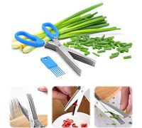 Ciseaux de cuisine multifonction à 5 lames pour couper la coriandre, les oignons, la salade, les herbes et les épices (bleu)