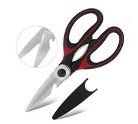 Ciseaux de Cuisine Multifonctions en Acier Inoxydable - Lame Dentelée Ultra-Tranchante, Ouvre-Bouteille, Protection Sécurisée - Idéal pour Viande, Volaille et Légumes,Convient pour Cuisine et Maison