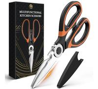 Ciseaux de Cuisine Professionnel Multiusage, Ciseaux Cuisine Cranteur en Acier Inoxydable Lame Sharp avec Couvercle de Lame Poignée Antidérapante pour Poulet Poisson Viande Légumes Herbes Os Noix