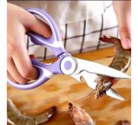 Ciseaux de cuisine robustes de qualité supérieure pour poisson, viande, os, volaille et légumes avec lames robustes en acier inoxydable, ciseaux de cuisine multi-usages, violet et blanc