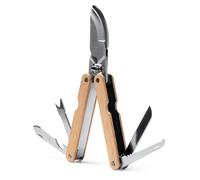 Ciseaux de jardin multi-outils avec corps et accessoires en acier inoxydable et bambou. 6 fonctions : sécateur, couteau, scie, lime, tournevis et ouvre-bouteille
