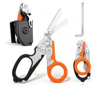 Ciseaux de Secours 6 En 1, avec Gaine Et e Réglage, Ciseaux d'Urgence Rescue pour Une Utilisation Professionnelle Dans Les Services de Sauvetage Ou Les Tâches Quotidiennes(Orange & Noir)