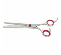 Ciseaux de Toilettage Phoenix Carmina Universal, 16,5 cm, 32 Dents, Acier Inoxydable 9CR, Rouge et Argent