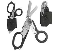Ciseaux de traumatologie pliables multifonctionnels 6 en 1 avec étui en cuir compatible ciseaux d'intervention d'urgence outils de sauvetage de camping en plein air avec coupe (Noir)