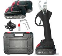 Ciseaux d'élagage électriques avec 2 batteries de 48 V et valise, cisailles portables professionnelles - coupe précise et service de batterie immédiate (Noir)