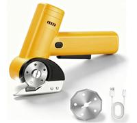 Ciseaux électriques, coupe-tissu rotatif sans fil | 4 lames de rechange, USB-C, lampe LED avec verrouillage de sécurité, pour moquette et cuir(yellow)