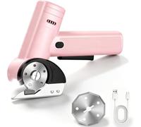 Ciseaux électriques, coupe-tissu rotatif sans fil | 4 lames de rechange, USB-C, lampe LED avec verrouillage de sécurité, pour moquette et cuir(pink)