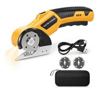Ciseaux Électriques Rotatif Sans Fil 4.2V, avec 2 Lames et Lampe LED | Cutter de Couture pour Tissu, Cuir, Tapis, Carton, Plastique & DIY