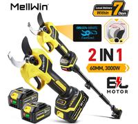 Ciseaux électriques sans balais MELLWIN 60MM avec perche télescopique de 180CM, cisaille de taille électrique pour jardin, pour batterie Makita 18V 2XBattery Set