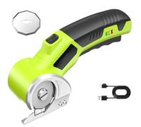 Ciseaux Électriques Sans Fil, Cutter Rotatif Rechargeable 4V, avec Double Verrouillage de Sécurité, Ciseaux Electrique Tissu Couture, Lame de Rechange, Coupe Carton, Tapis, Cuir, Plastique (Vert)