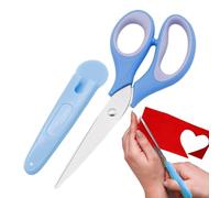 Ciseaux pour l'école,Ciseaux scolaires - Ciseaux pour tout-petits en acier inoxydable - Ciseaux à pointe arrondie, ciseaux d'artisanat scolaire avec couvercle pour fournitures de rentrée