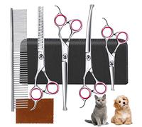 Ciseaux Toilettage Chien, Ciseaux Toilettage Chien Professionnel 4CR Acier Inoxy Tranchant, Ciseaux Chien Toilettage avec Peigne Chien, Kit Ciseaux de Toilettage pour Chiens avec Tête Arrondie