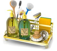Cisily Porte-éponge doré pour évier de cuisine, support d'éponge antirouille pour évier de cuisine, distributeur de savon antidérapant, porte-brosse de rangement, accessoires essentiels pour la maison