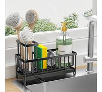 Cisily Porte-éponge noir pour évier de cuisine, organisateur d'évier avec support de brosse haut, organiseurs de comptoir de cuisine et essentiels de rangement, acier inoxydable 304, distributeur de