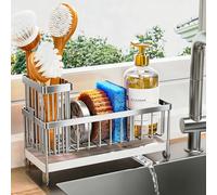 Cisily Porte-éponge pour évier de Cuisine, Panier d'évier en Acier Inoxydable argenté avec Support de Brosse Haut, Organisateur de Vaisselle, Organisateur de Vaisselle, Distributeur de Savon,