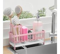Cisily Porte-éponge rose pour évier de cuisine avec grand porte-brosse de cuisine en acier inoxydable 304