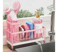 Cisily Porte-éponge Rose pour évier de Cuisine avec Grand Porte-Brosse de Cuisine en Acier Inoxydable 304
