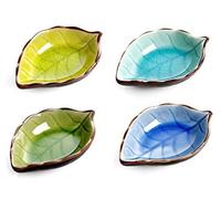Cisixin 4 Pcs Plat de Sauce, Assiettes en Céramique Petit Plat Forme des Feuilles, Plaque en Céramique pour à Sauces ou à Condiments Faits Main