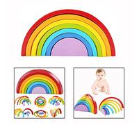 Cisixin Arc-en-Ciel Jouet, Tour Arc-en-Ciel Empilage Blocs de Construction Multicolore en Bois Jouet pour Enfants