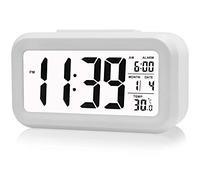 Cisixin LED Alarme Horloge numérique répétition sommeiller activé par la lumière du capteur rétro-éclairage Date Affichage de la température(Blanc)