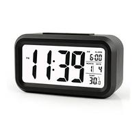 Cisixin LED Alarme Horloge numérique répétition sommeiller activé par la lumière du capteur rétro-éclairage Date Affichage de la température(Noir)