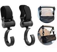 Cisixin Lot de 2 Crochets Rotatifs pour Poussette, Universels Poussette Accessoire Crochet Porte-Sacs