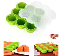 Cisixin Récipient Nourriture pour Repas Bebe - 9 Pots de Conservation, Boites de congélation Moule de Glace avec Couvercle en Silicone (Vert)