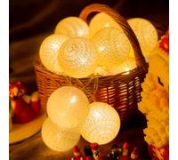 Ciskotu Guirlande lumineuse, à piles, 3,8 m, 20 LED, boules en coton, pour chambre d'enfant, Noël, fête, jardin, terrasse (blanc)