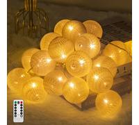 Ciskotu Guirlande Lumineuse Coton Boules, 20 LED USB Dimmable Guirlande Lumineuse Boule avec Télécommande et Minuterie, LED Guirlande Boule Lumineuse Intérieur pour Chambre Enfant Noël Fête (Blanc)