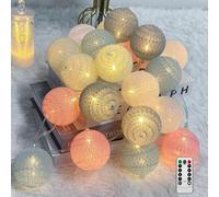 Ciskotu Guirlande Lumineuse Coton Boules, 20 LED USB Dimmable Guirlande Lumineuse Boule avec Télécommande et Minuterie, LED Guirlande Boule Lumineuse Intérieur pour Chambre Enfant Noël Fête (Macaron)