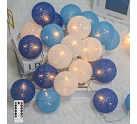 Ciskotu Guirlande Lumineuse Coton Boules, 20 LED USB Dimmable Guirlande Lumineuse Boule avec Télécommande et Minuterie, LED Guirlande Boule Lumineuse Intérieur pour Chambre Enfant Noël Fête (Bleu)