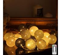 Ciskotu Guirlande Lumineuse Coton Boules, 20 LED USB Dimmable Guirlande Lumineuse Boule avec Télécommande et Minuterie, LED Guirlande Boule Lumineuse Intérieur pour Chambre Enfant Noël Fête (Gris)