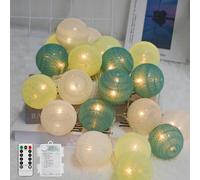 Ciskotu Guirlande Lumineuse Coton Boules Alimenté par pile, 20 LED Dimmable Guirlande Lumineuse Boule avec Télécommande, LED Guirlande Boule Lumineuse Intérieur pour Chambre Enfant Noël Fête (Vert)