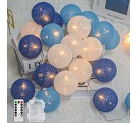 Ciskotu Guirlande Lumineuse Coton Boules Alimenté par pile, 20 LED Dimmable Guirlande Lumineuse Boule avec Télécommande, LED Guirlande Boule Lumineuse Intérieur pour Chambre Enfant Noël Fête (Bleu)