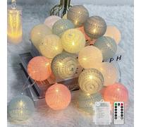 Ciskotu Guirlande Lumineuse Coton Boules Alimenté par pile, 20 LED Dimmable Guirlande Lumineuse Boule avec Télécommande, LED Guirlande Boule Lumineuse Intérieur pour Chambre Enfant Noël Fête (Macaron)